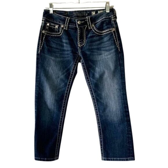 Miss Me Womens Signature Cuffed Capri Jeans Size 27 Dark Wash - Picture 1 of 16